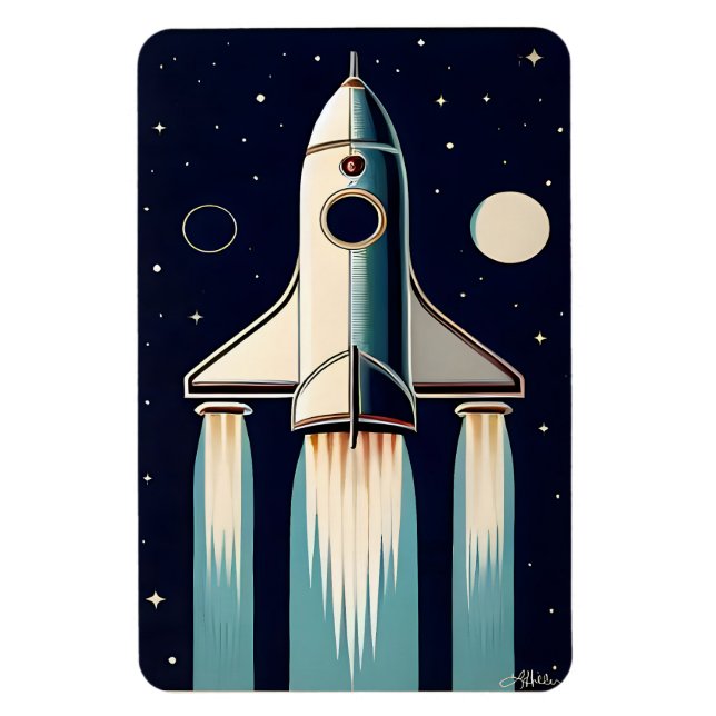 Space Age Retro 50s Rocket Ship Magnet (Vertical)