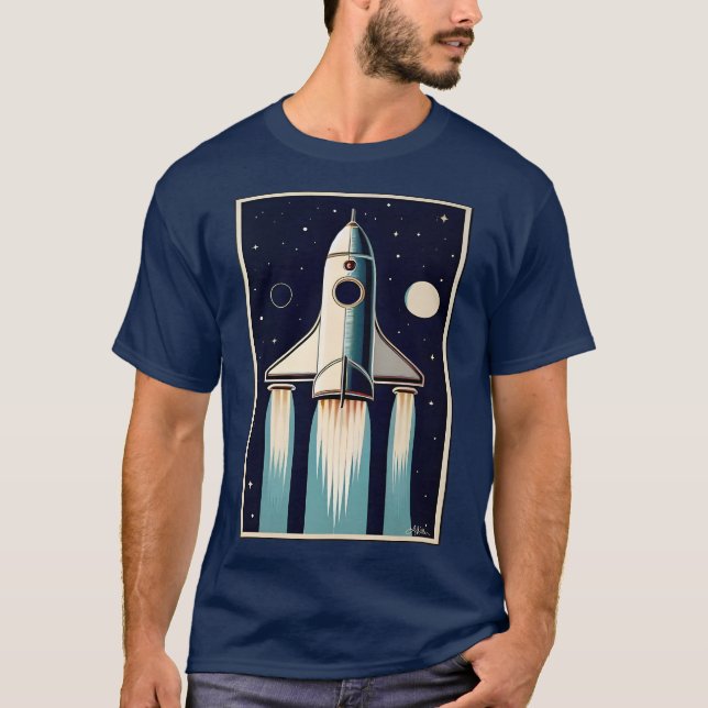 Space Age Retro 50s Rocket Ship T-Shirt (Front)