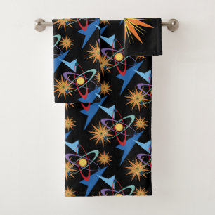 Space Age Retro Multicolored Pattern Bath Towel Set