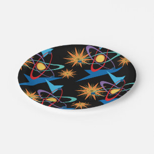 Space Age Retro Multicolored Pattern Paper Plate