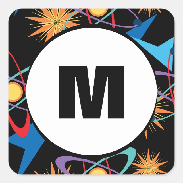 Space Age Retro Multicolored Pattern Square Sticker (Front)