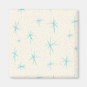 Space Age Turquoise Starburst Carré Magnet