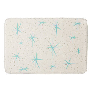 Space Age Turquoise Starbursts Bath Mat
