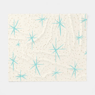 Space Age Turquoise Starbursts Fleece Blanket