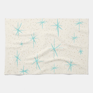 Space Age Turquoise Starbursts Kitchen Towel