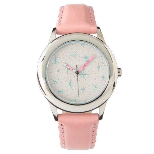 Space Age Turquoise Starbursts Montre pour enfants (devant)