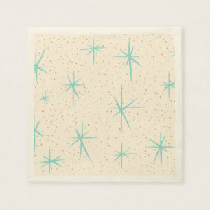 Space Age Turquoise Starbursts Paper Napkin
