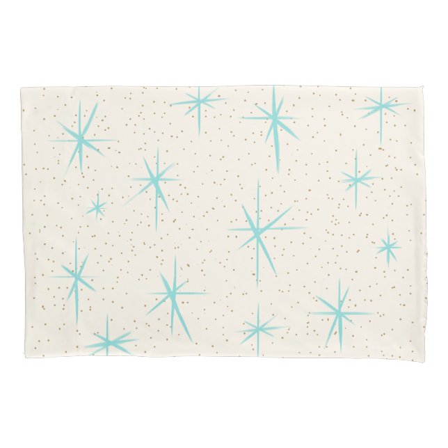 Space Age Turquoise Starbursts Pillowcase (Front)