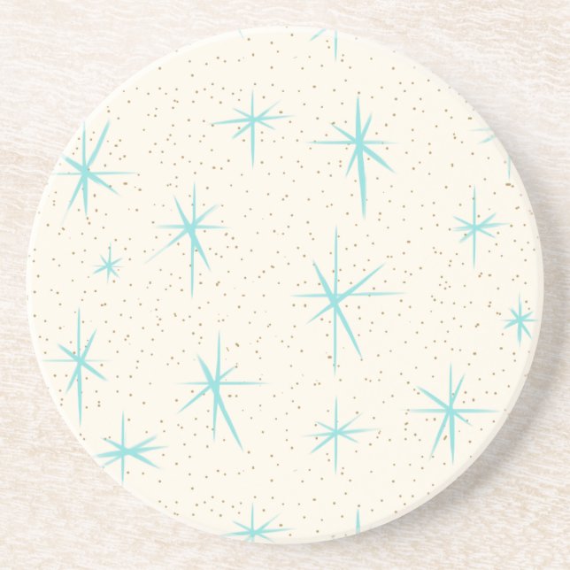 Space Age Turquoise Starbursts Sandstone Coaster (Front)