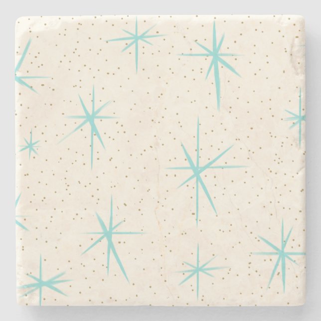 Space Age Turquoise Starbursts Stone Coaster (Front)