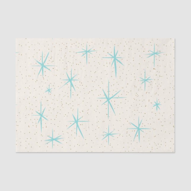 Space Age Turquoise Starbursts Tissue Paper (Front)