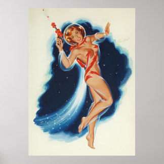 Space Age Vintage Pin Up Girl Poster