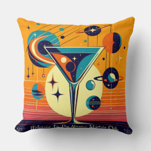 Space Age Welcome To The Atomic Martini Club Throw Pillow