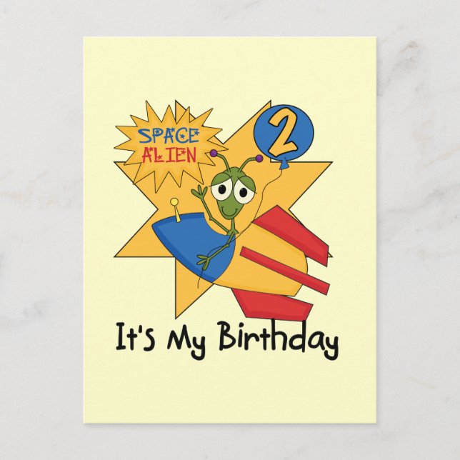Space Alien 2nd Birthday T-shirts and Gifts Postcard (Front)
