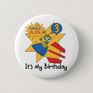 Space Alien 3rd Birthday Tshirts and Gifts 2 Inch Round Button