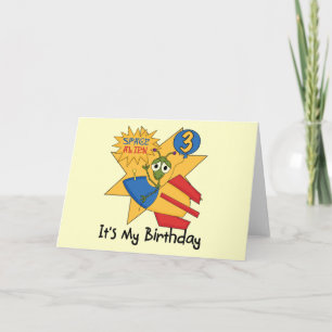 Space Alien 3rd Birthday Tshirts and Gifts Card