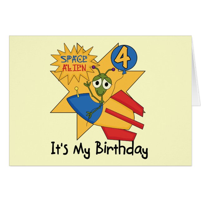 Space Alien 4th Birthday T-shirts and Gifts (Front Horizontal)