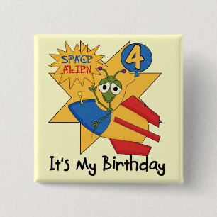 Space Alien 4th Birthday T-shirts and Gifts 2 Inch Square Button