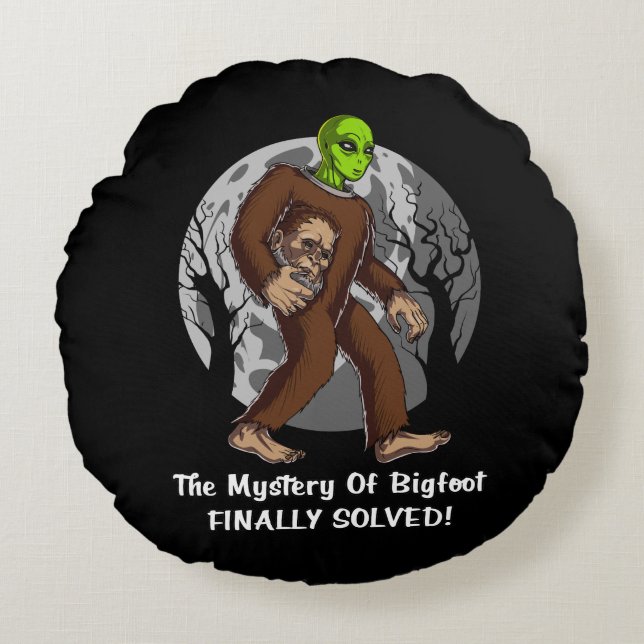 Space Alien Bigfoot Conspiracy Mystery Solved UFO Round Pillow (Front)