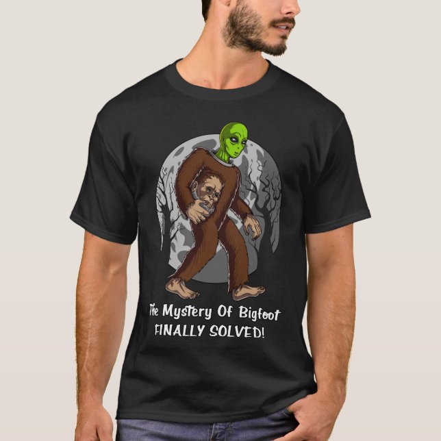 Space Alien Bigfoot Conspiracy Mystery Solved UFO T-Shirt (Front)