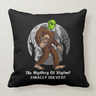 Space Alien Bigfoot Conspiracy Mystery Solved UFO Throw Pillow
