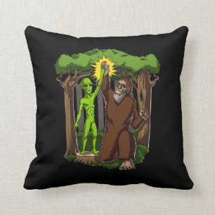 Space Alien Bigfoot Mystery Conspiracy Theory Throw Pillow