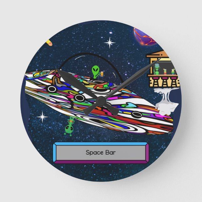 Space alien drink bar ufo round clock (Front)
