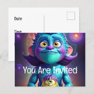 Space Alien & Friend Invitation Postcard