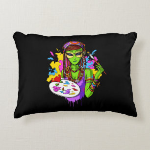 Space Alien Hippie Painting Artist Accent Pillow