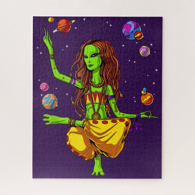 Space Alien Hippie Yoga Zen Meditation Psychedelic Jigsaw Puzzle (Vertical)