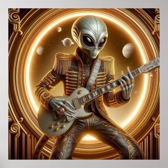Space Alien, Male Playing Guitar, Sharp Dresser Poster (Front)