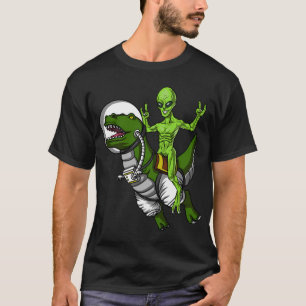 Space Alien Riding T-Rex Dinosaur T-Shirt