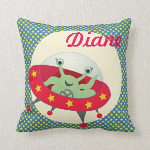 Space alien ufo pillow, personalize with name throw pillow