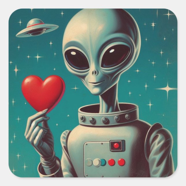 Space Alien Valentine Sci Fi Romantic Valentine's Square Sticker (Front)