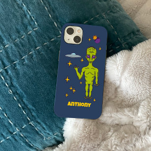 Space Alien with Flying Saucer Personalized Case-Mate iPhone 14 Case