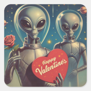 Space Aliens Valentine Sci Fi Romantic Valentine's Square Sticker
