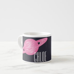 Space and Planet Saturn Illustration with Name Espresso Cup