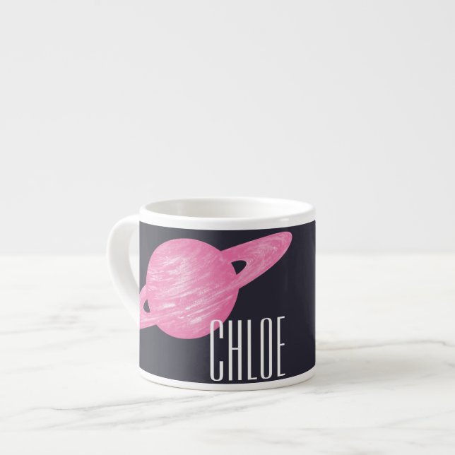Space and Planet Saturn Illustration with Name Espresso Cup (Front Left)