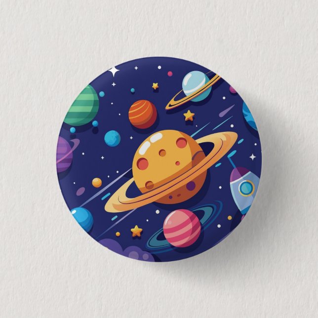 Space and planet theme 1 inch round button (Front)