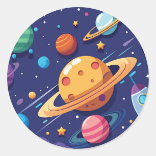 Space and planet theme classic round sticker