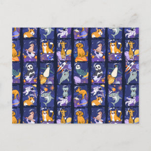 Space animals, animals in space, astronaut animals postcard