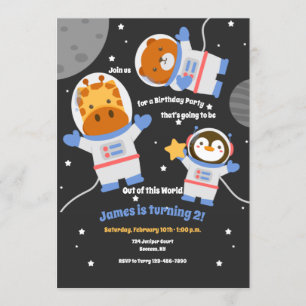 Space Animals Birthday Party Invitation