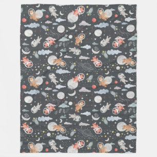 Space animals - dark steel blue texture fleece blanket