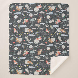Space animals - dark steel blue texture sherpa blanket