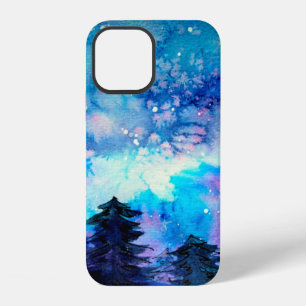 Space art at watercolor with night sky and trees iPhone 12 case