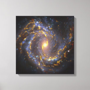 SPACE ART Blue & Gold Spiral Galaxy Canvas Print