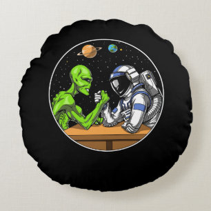 Space Astronaut Alien Arm Wrestling Funny Cosmic Round Pillow