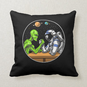 Space Astronaut Alien Arm Wrestling Funny Cosmic Throw Pillow