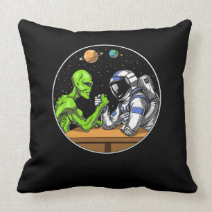 Space Astronaut Alien Arm Wrestling Funny Cosmic Throw Pillow