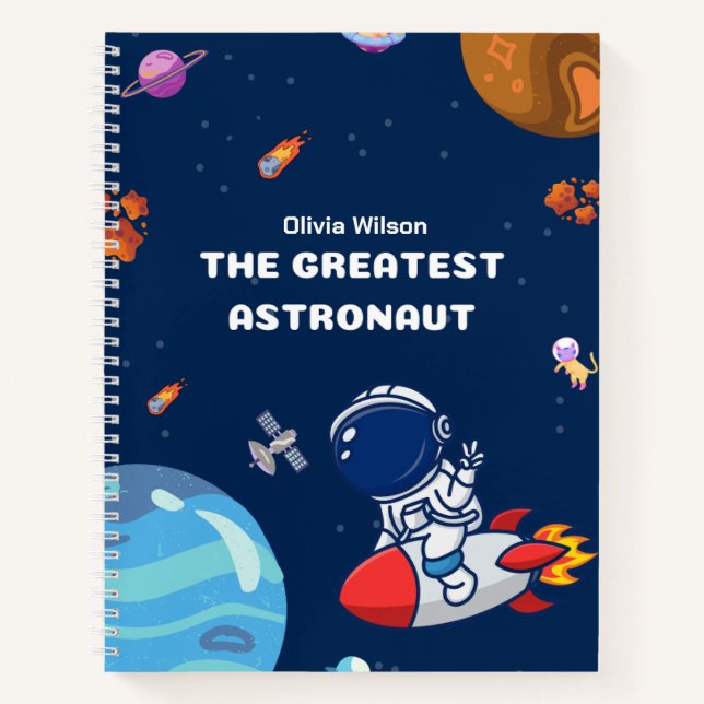 Space Astronaut and Planets in Blue Personalized  Notebook (Front)